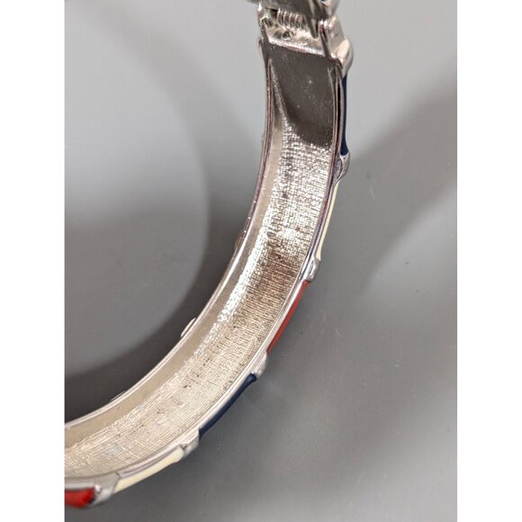 Red White Blue Enamel Stripe Hinge Bangle Bracelet 7.5" Silver Tone - Picture 6 of 7